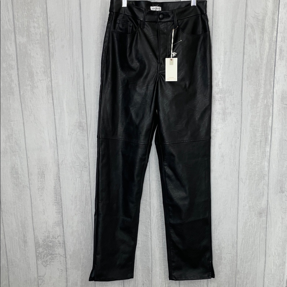 Good American Black Faux Leather pants.